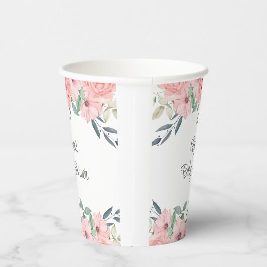 ピンクかわいらしの水の色のフローラ赤ちゃん女の子シャワー 紙コップ (右)