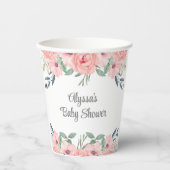 ピンクかわいらしの水の色のフローラ赤ちゃん女の子シャワー 紙コップ (正面)