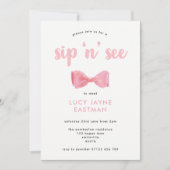 ピンクかわいらしの水の色の弓のsipと参照 招待状 (正面)