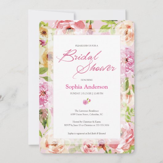 ピンクかわいらしの水の色ブライダルシャワー 招待状 (正面)