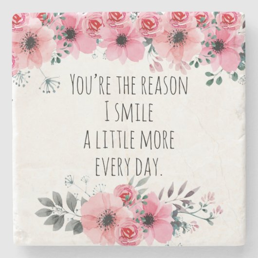 ピンクかわいらしの水カラーフローララブタイポグラフィ ストーンコースター (正面)