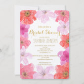 ピンクかわいらしの水彩フローラブライダルシャワー 招待状 (正面)