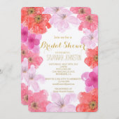 ピンクかわいらしの水彩フローラブライダルシャワー 招待状 (正面/裏面)