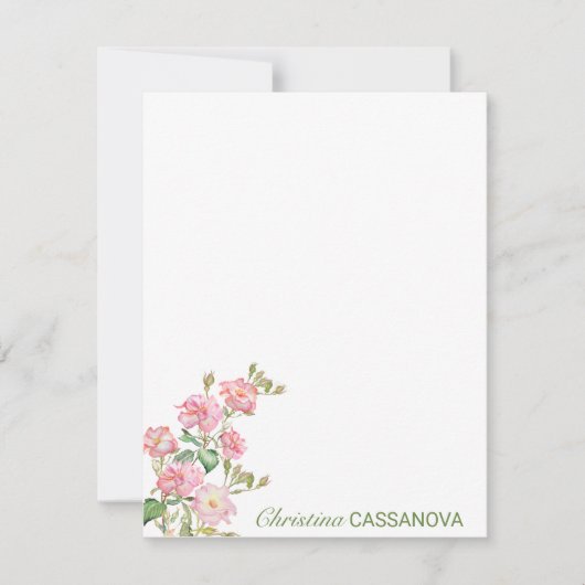 ピンクかわいらしの水彩フローラ園 ノートカード (正面)