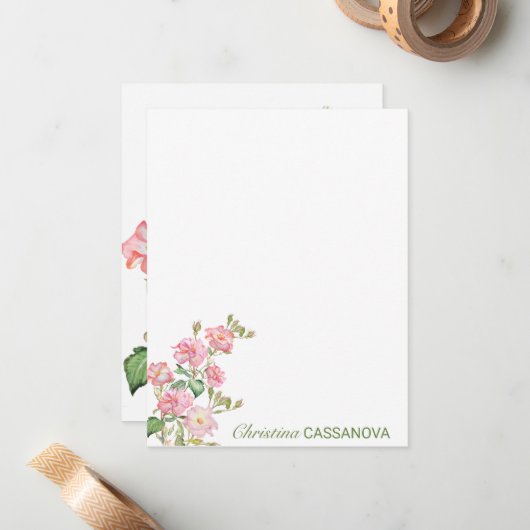 ピンクかわいらしの水彩フローラ園 ノートカード (正面/裏面インサイチュ)