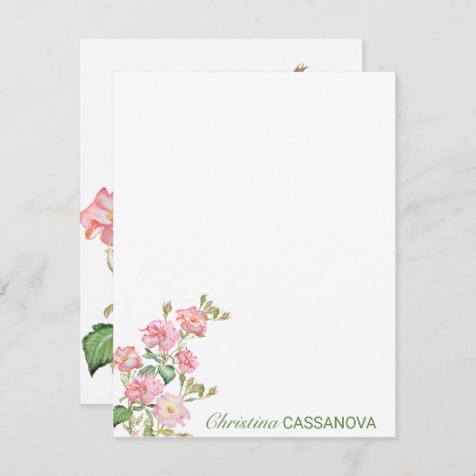 ピンクかわいらしの水彩フローラ園 ノートカード (正面/裏面)