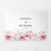 ピンクかわいらしの水彩フローラ結婚の3倍 三つ折り招待状 (カバー)