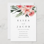 ピンクかわいらしの水彩フローラ結婚式招待状 招待状 (正面)
