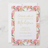 ピンクかわいらしの水彩フローラ 招待状