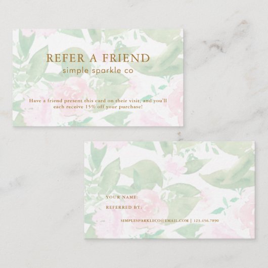 ピンクかわいらしの水彩フローラ 紹介カード (正面/裏面)