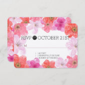 ピンクかわいらしの水彩フローラRSVP 出欠カード (正面/裏面)