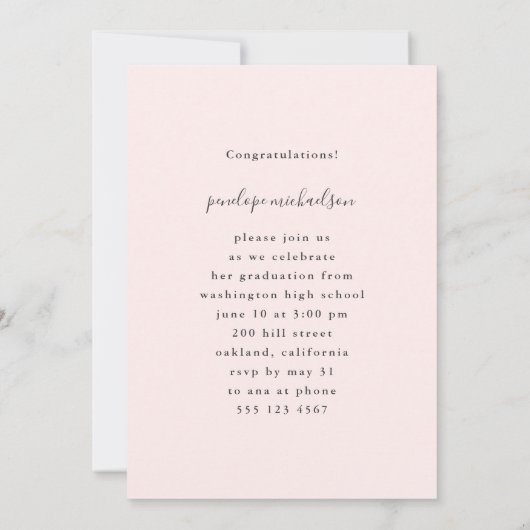 ピンクかわいらしの水彩写真卒業パーティー 招待状