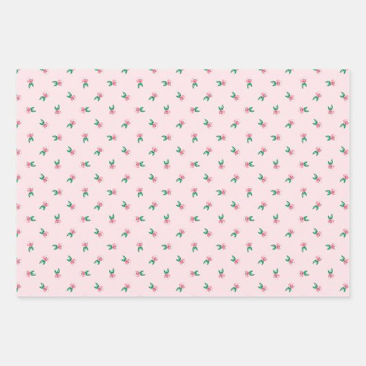 ピンクかわいらしの水彩小ディッツィ花柄 ラッピングペーパーシート (正面2)