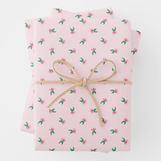 ピンクかわいらしの水彩小ディッツィ花柄 ラッピングペーパーシート (インサイチュ)