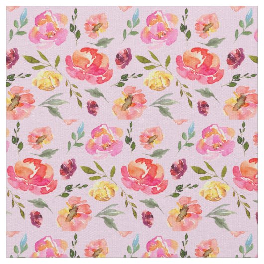 ピンクかわいらしの水彩柄 ファブリック (クローズアップ)