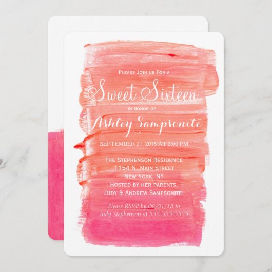 ピンクかわいらしの水彩甘い16招待状 招待状 (正面/裏面)