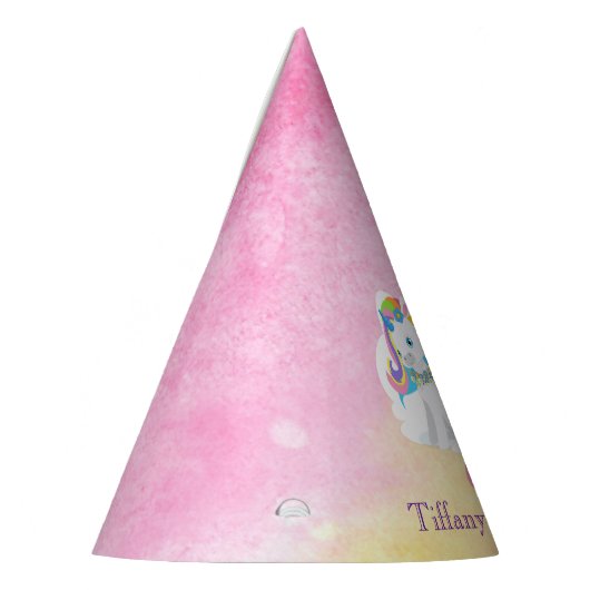 ピンクかわいらしの水彩色の背景に白のユニコーン パーティーハット (左)