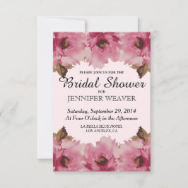 ピンクかわいらしの水彩花のパターン 招待状