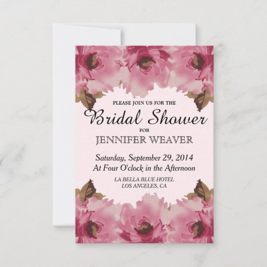 ピンクかわいらしの水彩花のパターン 招待状 (正面)
