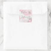 ピンクかわいらしの水彩花蝶結婚の スクエアシール (バッグ)