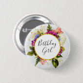 ピンクかわいらしの水彩花誕生日女の子 缶バッジ (正面&裏面)