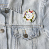 ピンクかわいらしの水彩花誕生日女の子 缶バッジ (インサイチュ)