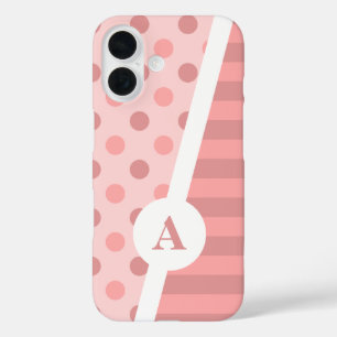 ピンクかわいらしの水玉模様とストライプパターン iPhone 16ケース