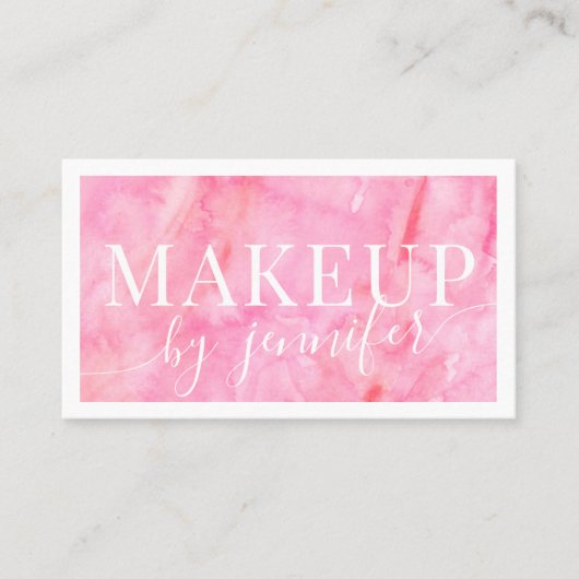 ピンクかわいらしの水色のモダンタイポグラフィ+スクリプト 名刺 (正面)