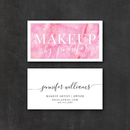 ピンクかわいらしの水色のモダンタイポグラフィ+スクリプト 名刺