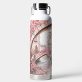 ピンクかわいらしの水色のヴェネツィア運河と花 ウォーターボトル (正面)