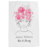 ピンクかわいらしの水色の可愛い女の子バラ-フローラ ミディアムペーパーバッグ (正面)