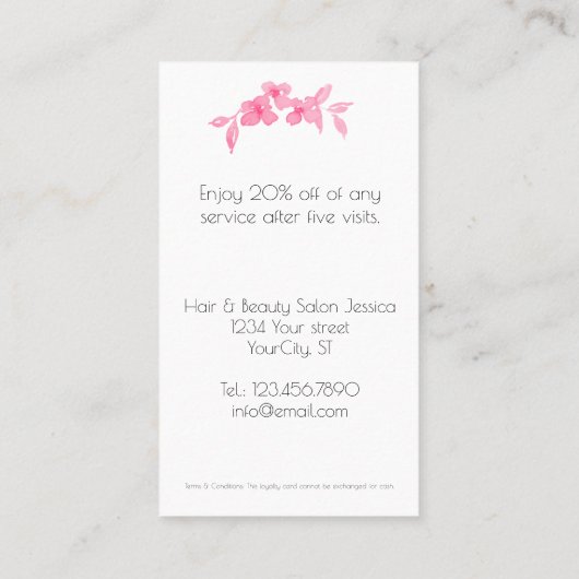 ピンクかわいらしの水色の可愛い女の子バラ-フローラ ロイヤリティカード (裏面)