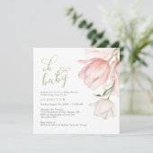 ピンクかわいらしの水色チューリップベビーシャワー 招待状 (スタンド正面)