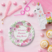 ピンクかわいらしの水色フローラ赤ちゃんシャワー ペーパープレート (パーティー)