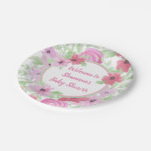 ピンクかわいらしの水色フローラ赤ちゃんシャワー ペーパープレート (アングル)