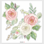 ピンクかわいらしの水色牡丹フローラw葉 シール (シート)