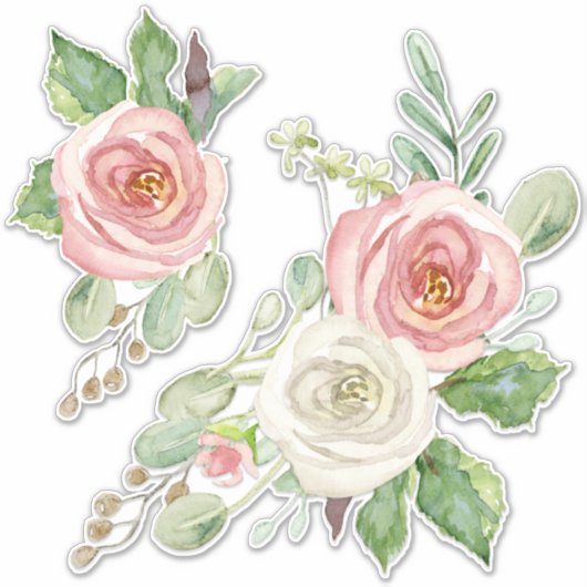 ピンクかわいらしの水色牡丹フローラw葉 シール (正面)