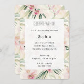 ピンクかわいらしの熱帯蘭の花誕生日 招待状 (正面/裏面)