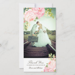 ピンクかわいらしの牡丹ありがとうフォトカード(4x8) サンキューカード