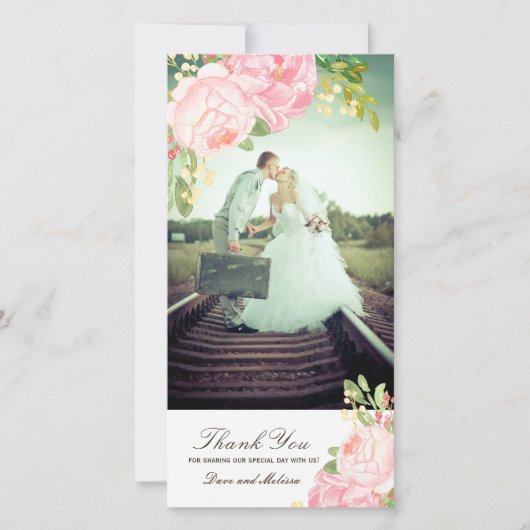 ピンクかわいらしの牡丹ありがとうフォトカード(4x8) サンキューカード (正面)