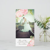 ピンクかわいらしの牡丹ありがとうフォトカード(4x8) サンキューカード (スタンド正面)