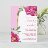 ピンクかわいらしの牡丹とピンクの金ゴールド結婚の 招待状 (スタンド正面)