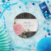 ピンクかわいらしの牡丹の上品な渦巻き旋回スクロール鉄柵 ペーパープレート (パーティー)