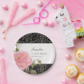 ピンクかわいらしの牡丹の上品な渦巻き旋回スクロール鉄柵 ペーパープレート (パーティー)