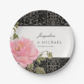 ピンクかわいらしの牡丹の上品な渦巻き旋回スクロール鉄柵 ペーパープレート (正面)