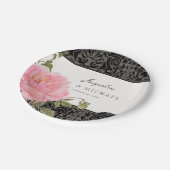 ピンクかわいらしの牡丹の上品な渦巻き旋回スクロール鉄柵 ペーパープレート (アングル)