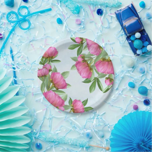 ピンクかわいらしの牡丹の花束 ペーパープレート (パーティー)