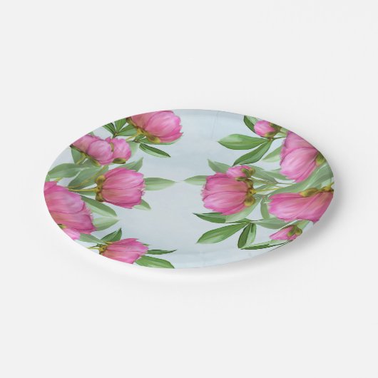 ピンクかわいらしの牡丹の花束 ペーパープレート (アングル)