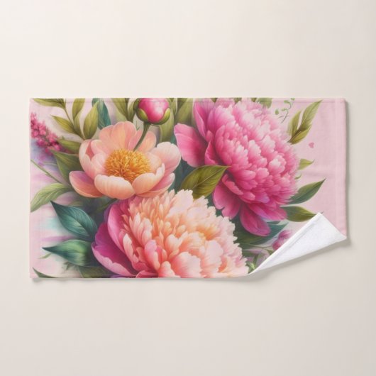 ピンクかわいらしの牡丹フローラタオル バスタオルセット (ハンドタオル)