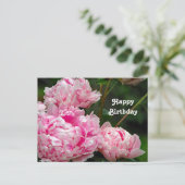 ピンクかわいらしの牡丹フローラ写真誕生日 ポストカード (スタンド正面)